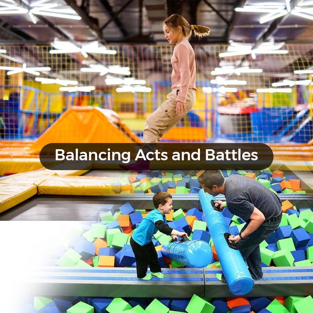 Child and Father Playing Battle Game & girl Paying Balancing Game at Trampoline Park - supertramp.co.uk